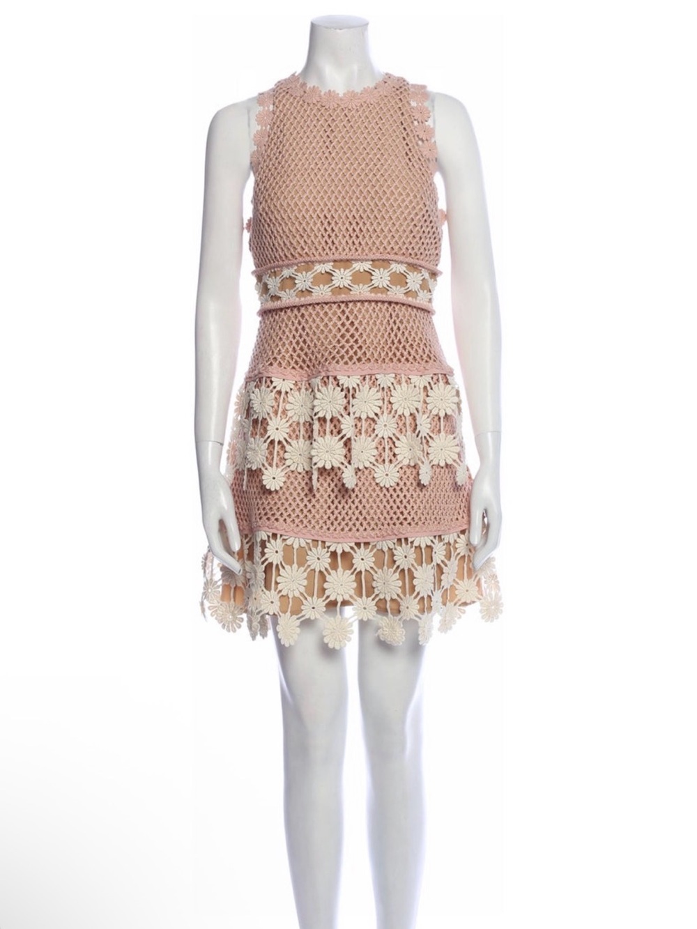 Self Portrait Blush Pink Crochet Floral Dress
